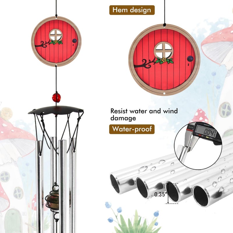 Howarmer Wind Chimes for Outside 24" Red Fairy Garden Door Wind Chimes Outdoor Home Patio Garden Decor Windchimes Outdoors Gift Ideas for Women Mom Grandma Sisters - Image 3
